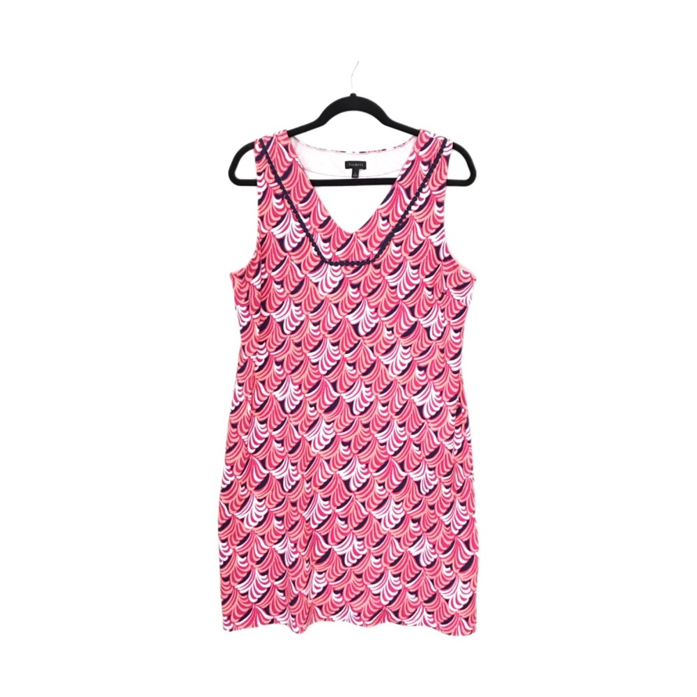 Talbots Knit Dress Women's Large Pink Navy Sleeveless 100% Cotton Sundress